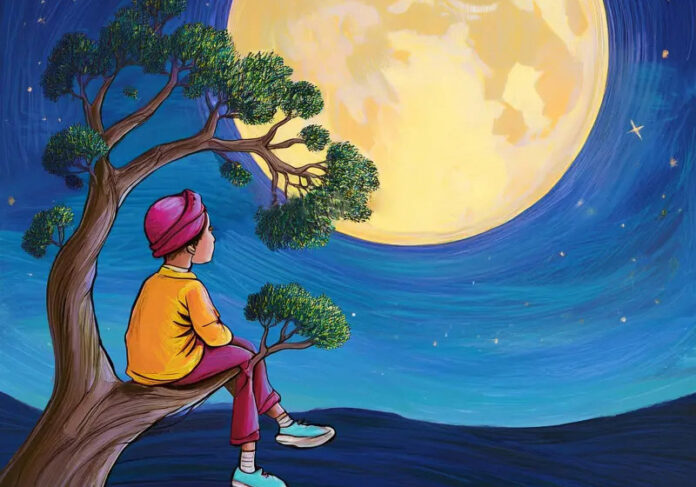 child-watching-moon-tree-evening-cartoon-366224370 copy