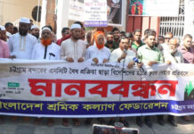 দরপত্র ছাড়াই এনসিটি হস্তান্তরের অভিযোগে শ্রমিক কল্যাণ ফেডারেশনের মানববন্ধন