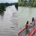 কাপ্তাই হ্রদের পানিতে ডুবেছে ঝুলন্ত সেতু