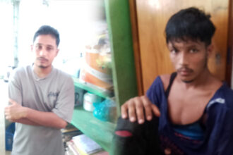 স্থানীয়দের হাতে আটক দুজন।